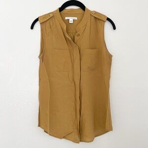 100% Silk Banana Republic Sleeveless Button Down Blouse in Brown/Cognac